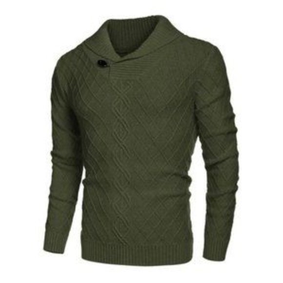 New Men's Sweater Cable Knitted Pullover Green - Picture 4 of 6